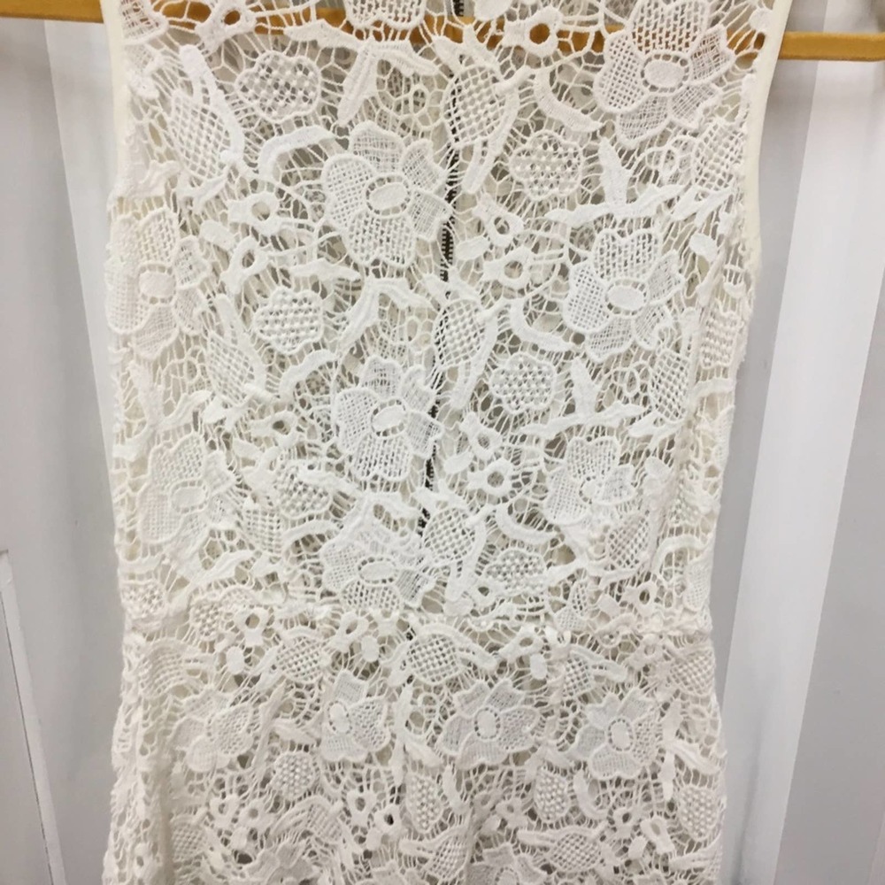 CAbi White Crocheted Lace Sheer Peplum Top - Picture 4 of 16